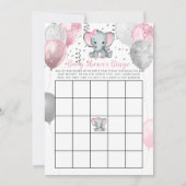 Carte de Baby shower Bingo pour fille Eléphante mi (Devant)