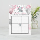 Carte de Baby shower Bingo pour fille Eléphante mi (Debout devant)