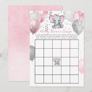 Carte de Baby shower Bingo pour fille Eléphante mi
