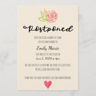 Carte de Baby shower Changement de plan du Rose de