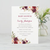 Carte de Baby shower d'automne floral de Bourgogne (Debout devant)