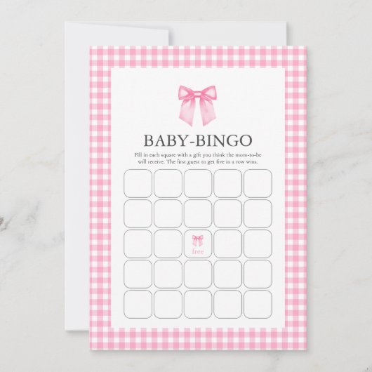 Carte de Baby shower de bingo de couleur rose (Devant)