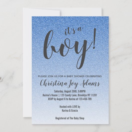 Carte de Baby shower de Blue Faux Parties scintil (Devant)