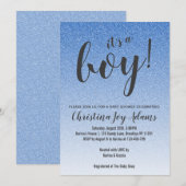 Carte de Baby shower de Blue Faux Parties scintil (Devant / Derrière)