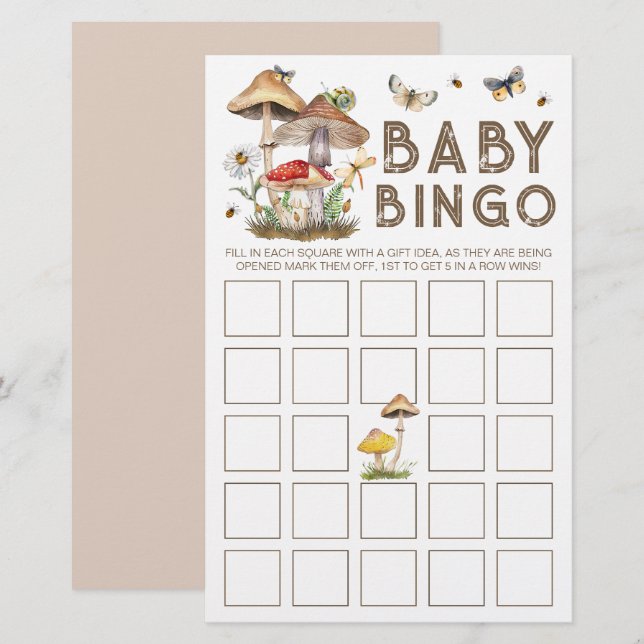 Carte de Baby shower de champignons Woodland | Whi (Devant / Derrière)