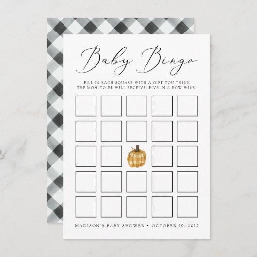 Carte de Baby shower de Citrouille Russe Plaid (Devant / Derrière)