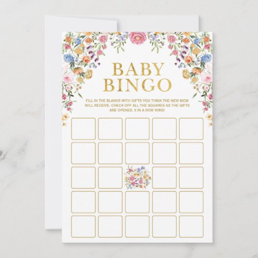 Carte de Baby shower de de Bingo Fleur sauvage co (Devant)