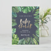Carte de baby shower de feuille de palme tropicale (Debout devant)