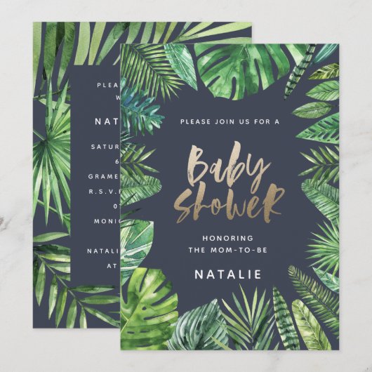 Carte de baby shower de feuille de palme tropicale (Devant / Derrière)