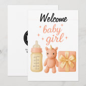 Carte de Baby shower de fille de bienvenue (Devant / Derrière)