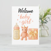 Carte de Baby shower de fille de bienvenue (Debout devant)