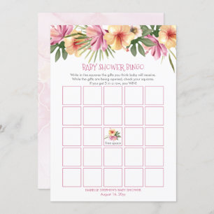 Carte de Baby shower de fleurs florales rose tropi