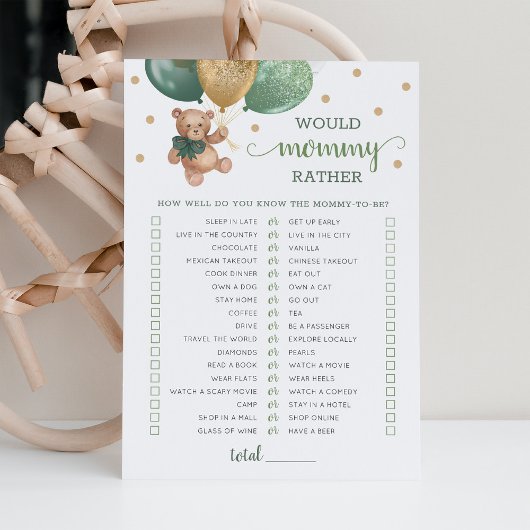 Carte de Baby shower de jeu pour maman Plutôt