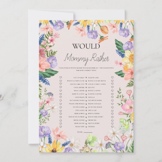 Carte de Baby shower de jeu pour maman Plutôt (Devant)