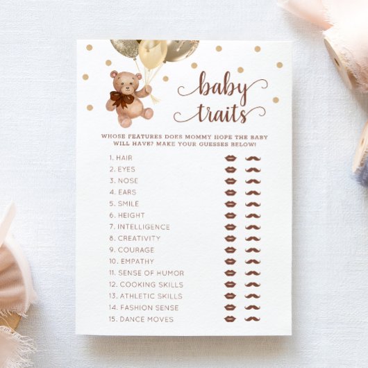 Carte de Baby shower de jeu Teddy Bear Baby Traits