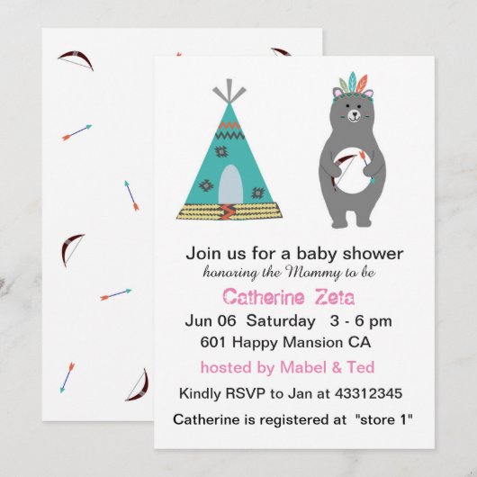 Carte de Baby shower de l'ours tribal (Devant / Derrière)