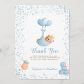 Carte de Baby shower de Merci Bleu Garçon (Devant / Derrière)