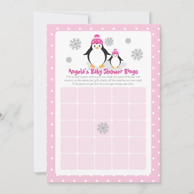 Carte de Baby shower de pingouin rose (Devant)