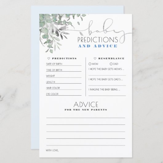 Carte de Baby shower de prédictions et conseils po (Devant / Derrière)