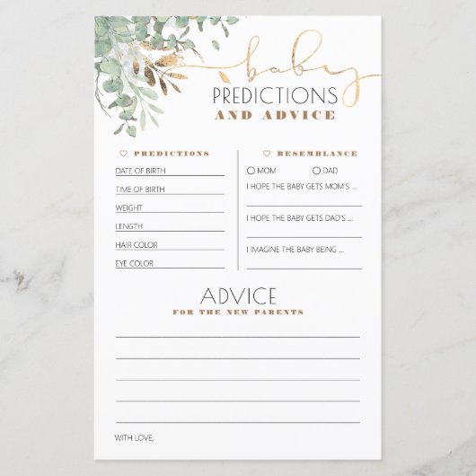 Carte de Baby shower de prédictions et conseils po (Devant)