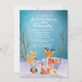 Carte de Baby shower d'hiver pour animaux de bois (Devant)