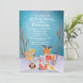 Carte de Baby shower d'hiver pour animaux de bois (Debout devant)