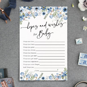 Carte de Baby shower Dusty Blue Florals