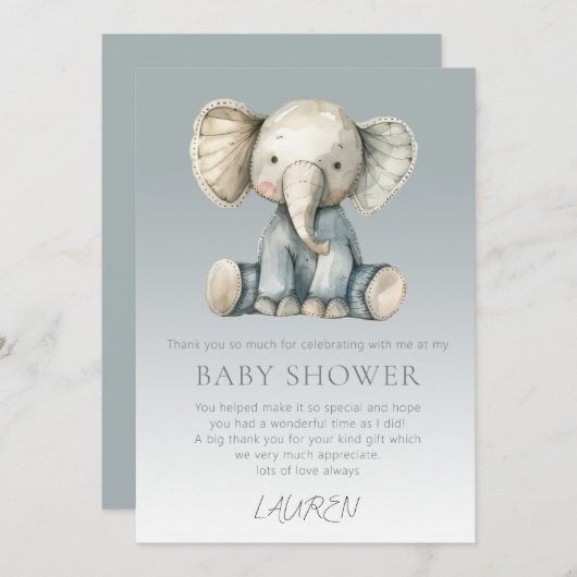 Carte de Baby shower Eléphant Budget Cute (Devant / Derrière)