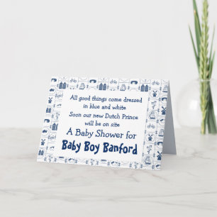 Carte de Baby shower en tuiles bleues néerlandaise