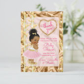 Carte de Baby shower ethnique Merci rose et or (Debout devant)