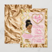 Carte de Baby shower ethnique Merci rose et or (Devant / Derrière)