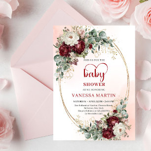 Carte de Baby Shower Fleurs de Marsala Élégantes
