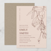 CARTE DE BABY SHOWER FLORALE DE DESSIN BROWN BLUSH (Devant / Derrière)