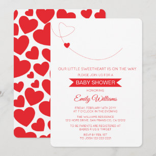 Carte de Baby shower Little Sweetheart Red Hearts