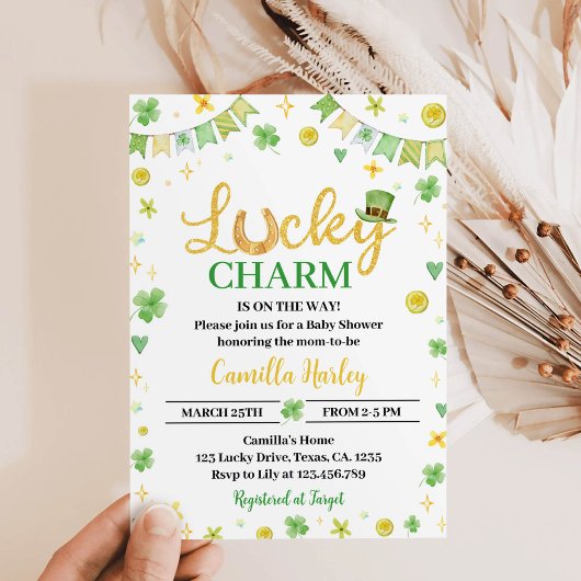 Carte de Baby shower Lucky One Green Four Leaf Clo