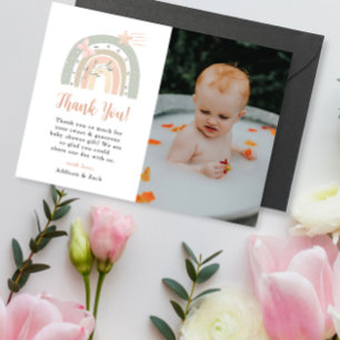 Carte de Baby shower Merci arc-en-ciel Sage Peach 