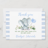 Carte de Baby shower Merci Baby Blue Elephant (Devant)
