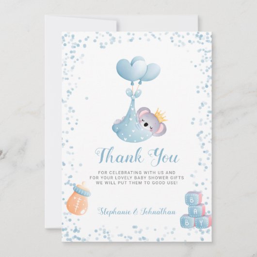 Carte de Baby shower Merci bleu Boy Koala Bear (Devant)