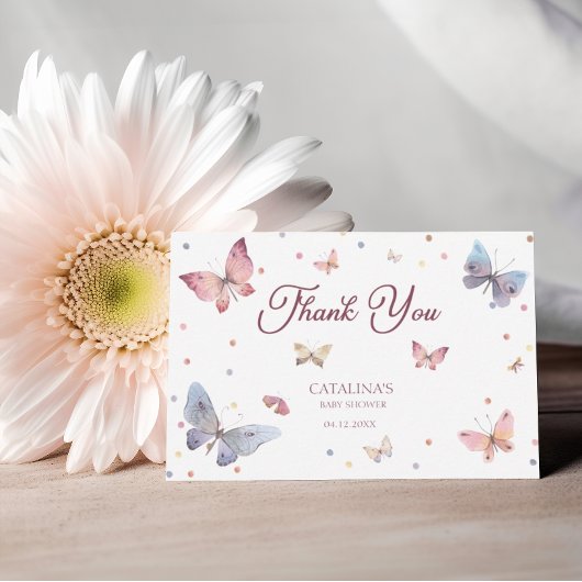 Carte de Baby shower Merci Pastel Butterfly