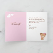 Carte de Baby shower mignonne bébé ours pour fille (Intérieur)