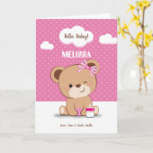 Carte de Baby shower mignonne bébé ours pour fille (Fleur jaune)