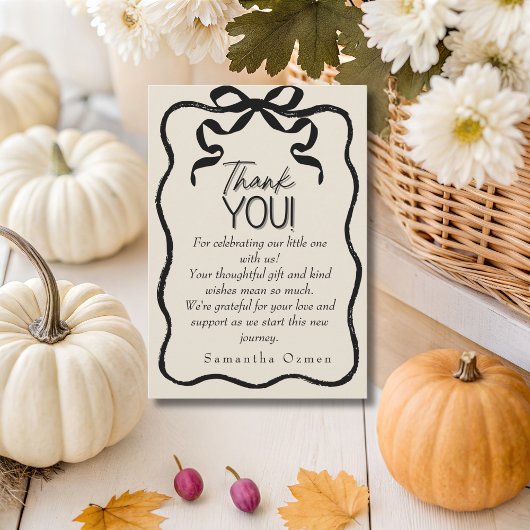 Carte de Baby shower noir Merci noir Coquette fonc