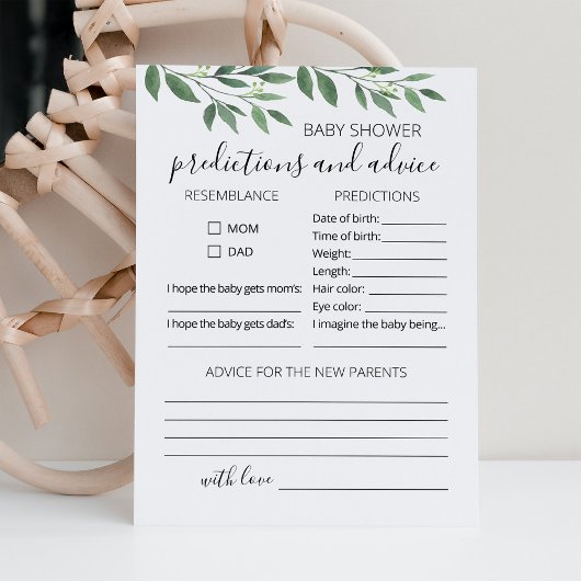 Carte de Baby shower pour les prédictions et conse