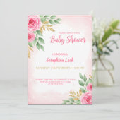 Carte de Baby Shower Rose Editable pour Filles (Debout devant)