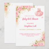 Carte de Baby Shower Rose pour Filles Editable (Devant / Derrière)