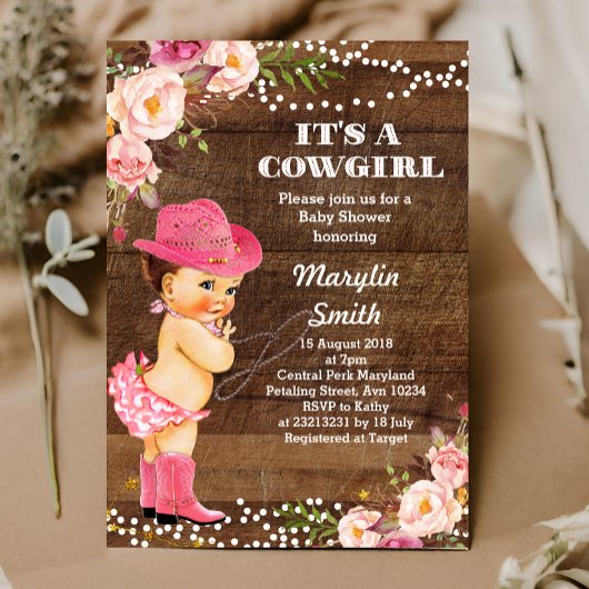 Carte de Baby shower rustique Cowgirl