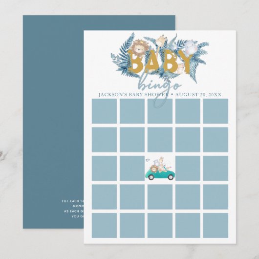 Carte de baby shower | Safari Animaux (Devant / Derrière)