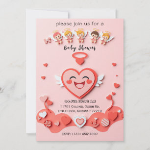 Carte de Baby shower sucré avec Coeur et Anges