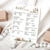 Carte de Baby shower Trivia pour animaux de forêt