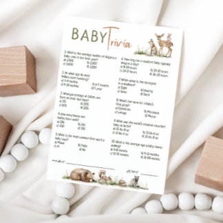 Carte de Baby shower Trivia pour animaux de forêt